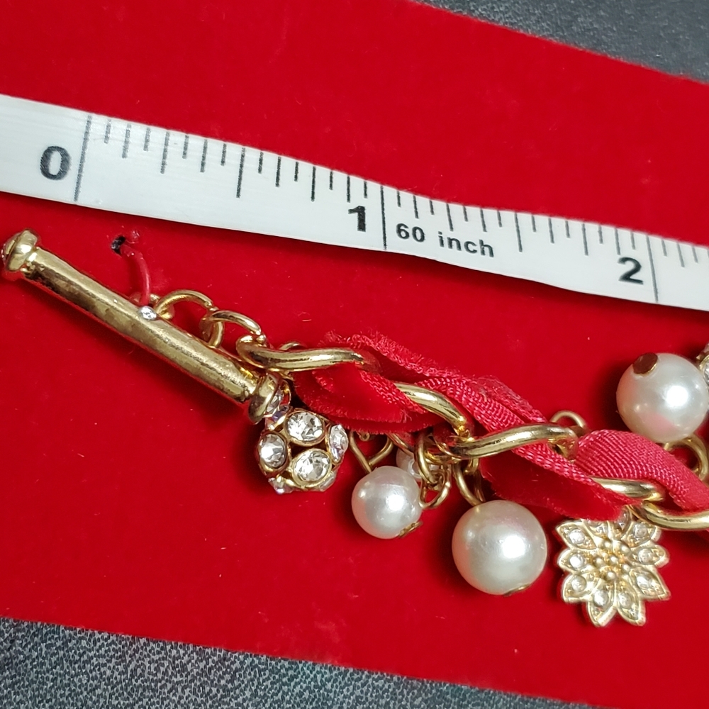 Holiday Lane gold tone poinsettia charm bracelet - Picture 3 of 7